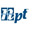 A blue and white logo of hpt